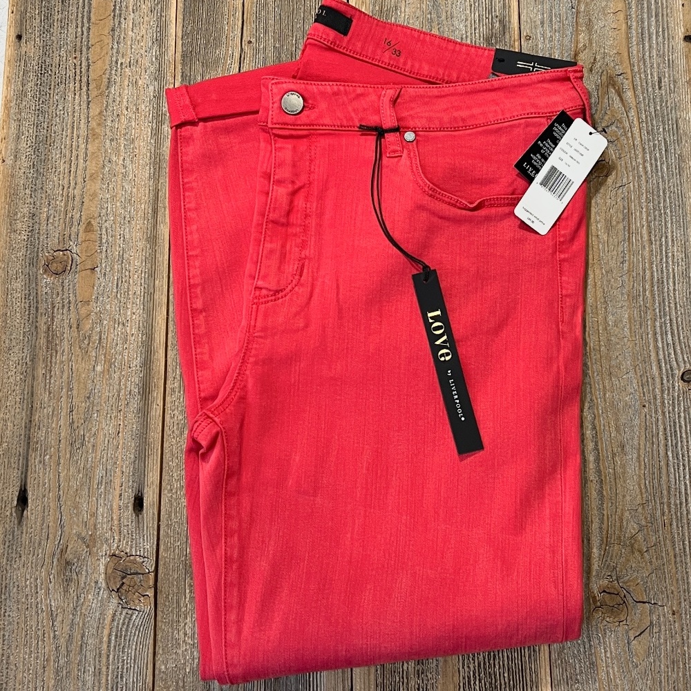 Liverpool Jeans size 16 33 Crop Straight Coral Red High Rise Colored NWT Love